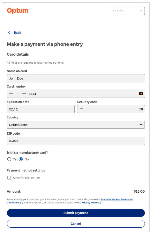 Submitting telephonic-entry payment