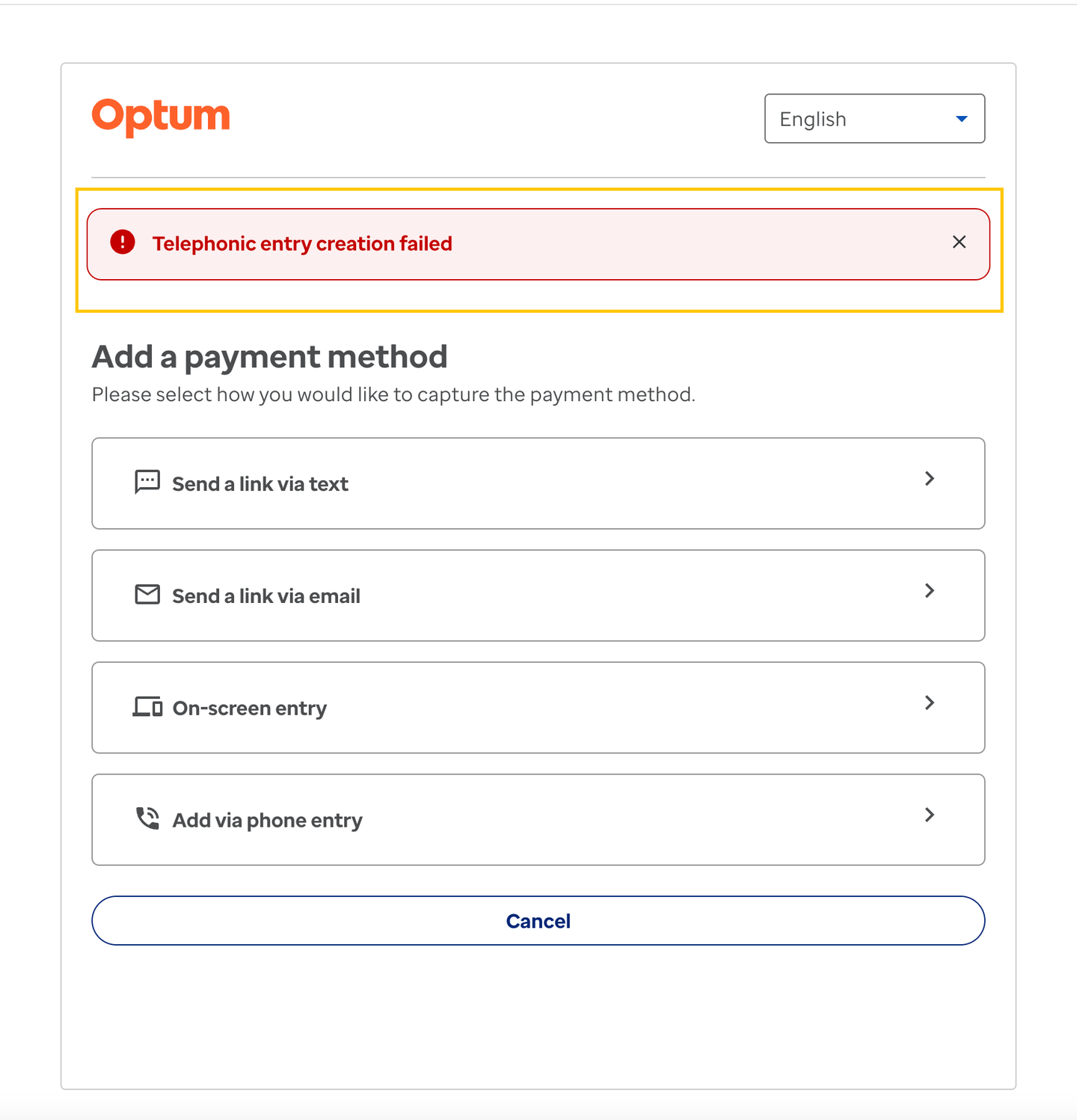Toast Error Message screen