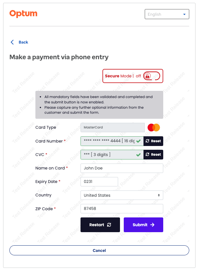 Adding non-secure data on telephonic-entry screen for payment